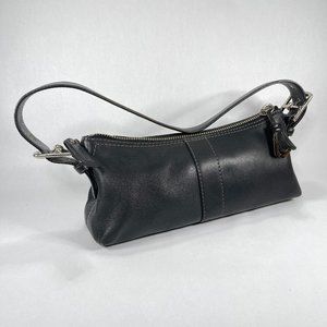 COACH black leather baguette style, adjustable purse, gently used, compact style